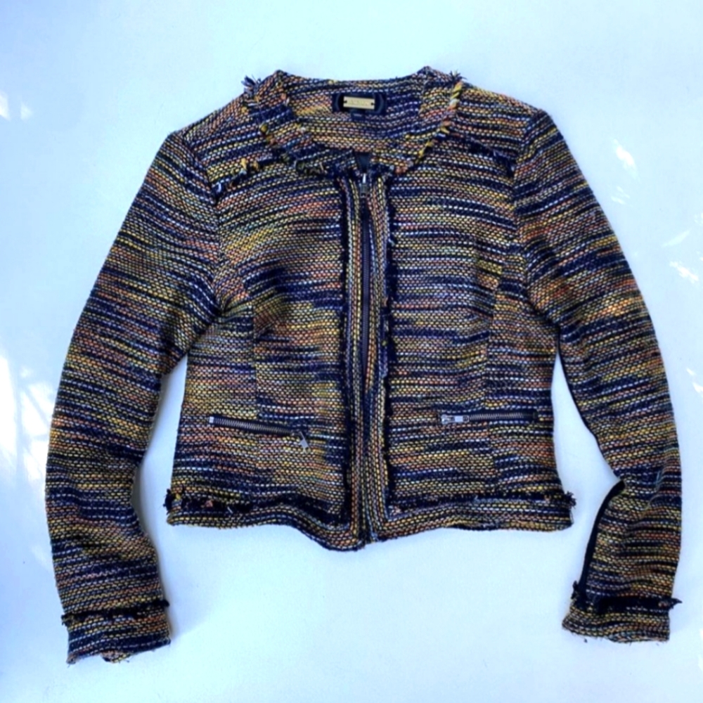 Tweed Fringe Moto Jacket Cropped - Greylin - Picture 5 of 10